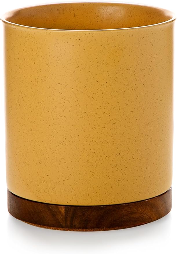 Nucookery 360°Rotating Utensil Holder, 7.2" Kitchen Utensil Crock, Ceramic Cooking Utensil Organizer with Countertop-Protection Cork Bottom for Farmhouse Kitchen Decor Christmas (Yellow Sand)