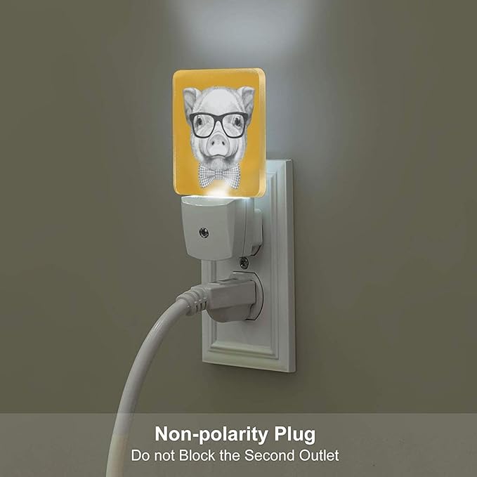 Pig with Glasses Night Light,Plug-in Night Lights with Dusk to Dawn Sensor for Stairway,Hallway,Bedroom Sleep Friendly Ideal for Women/Girls/Boys Gift,0.5w