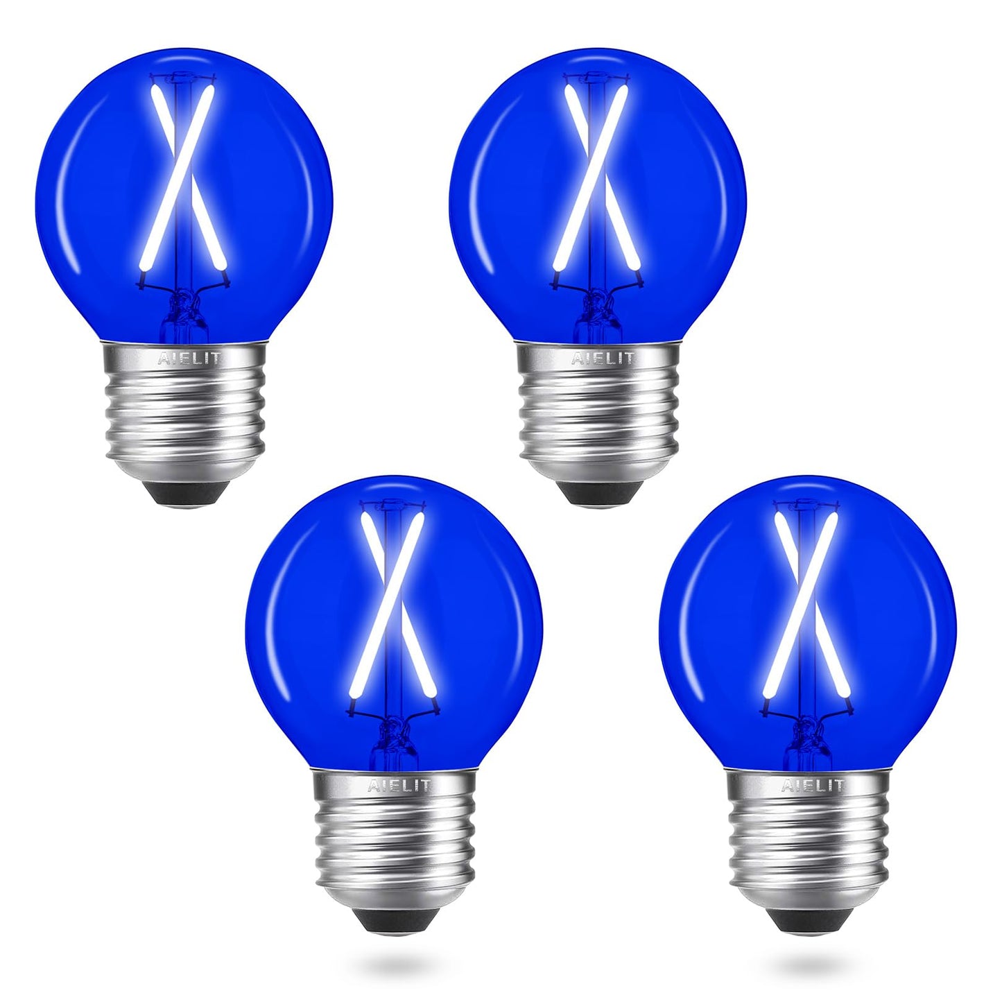 AIELIT A15 Blue Light Bulbs, 25 Watt Equivalent, Energy Efficient 2W, E26 Standard Base, Dimmable Globe LED Bulb for Christmas H