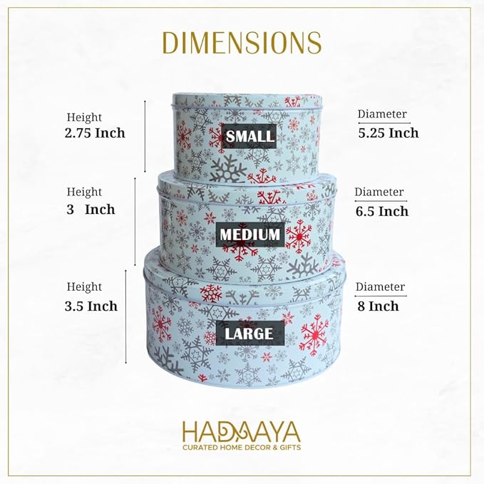 Holiday Tin Bundle – Set of 3 Festive Christmas Cookie & Candy Tins (Elf Hat, Wonderland, Snowflake Designs) – Stackable Storage Containers for Treats, Gifts & Seasonal Décor