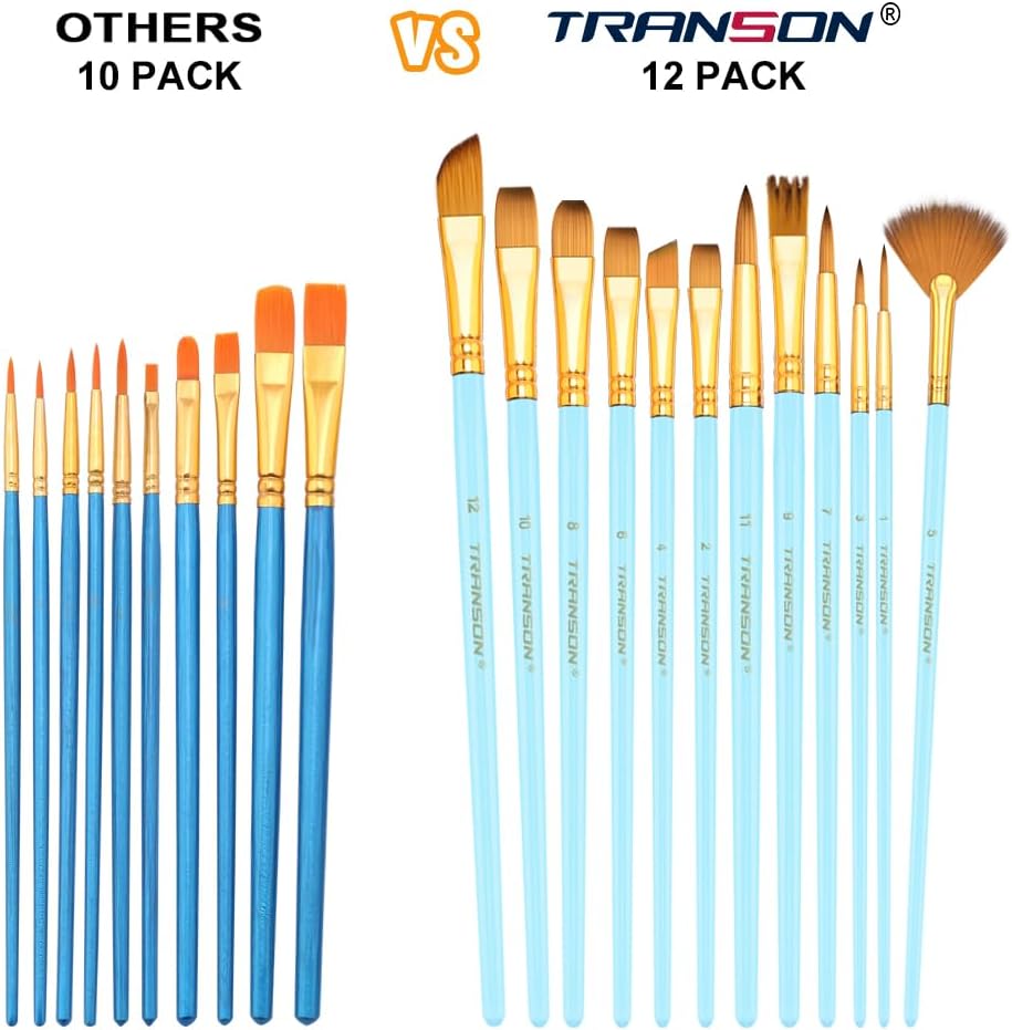 Transon Art Painting Brush Assorted Set of 12 for Acrylic Watercolor Gouache Hobby Painting