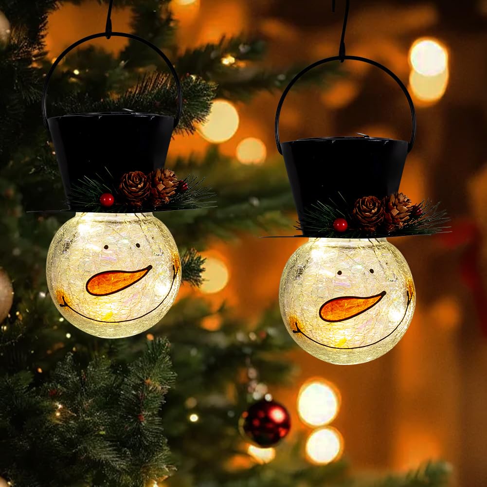 Starsoul 2 Pack Snowman Solar Lanterns  Christmas Outdoor Hanging Lantern Waterproof Decorative Snowman Lights Decor For Garden  Patio  Yard  Porch  Xmas Holiday Party Decor (Pinecone)