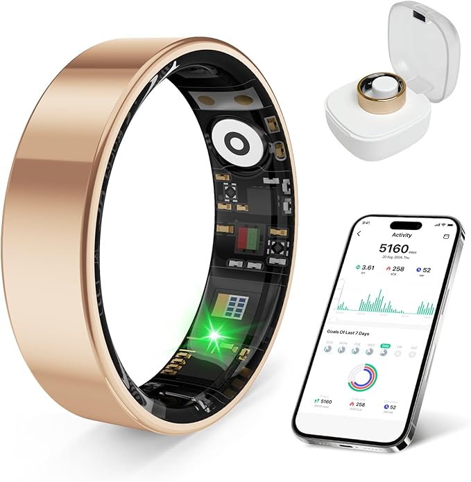 prxxhri Smart Health Ring, Featuring Stress and Sleep Monitoring Functions, Compatible with iOS and Android, Waterproof Fi...