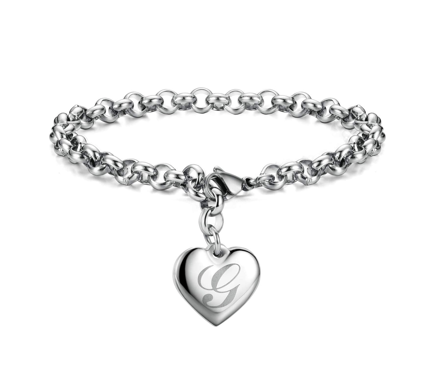 Monily Initial Charm Bracelets for Women Stainless Steel Charm Bracelets for Women Letters G Alphabet Heart Bracelet Jewelry Gif