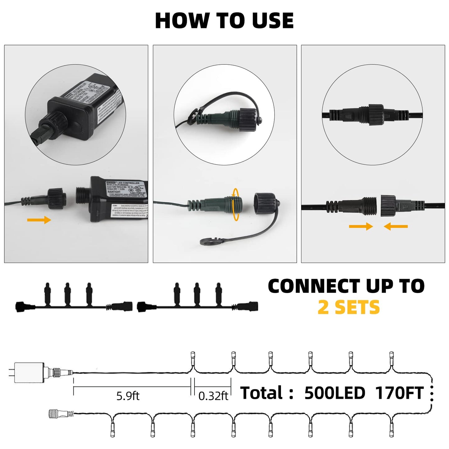 Vtechology Christmas String Lights Outdoor Indoor Christmas Tree Lights Ul Certified Memory Function With End-To End Plug (500Led  Warm White)