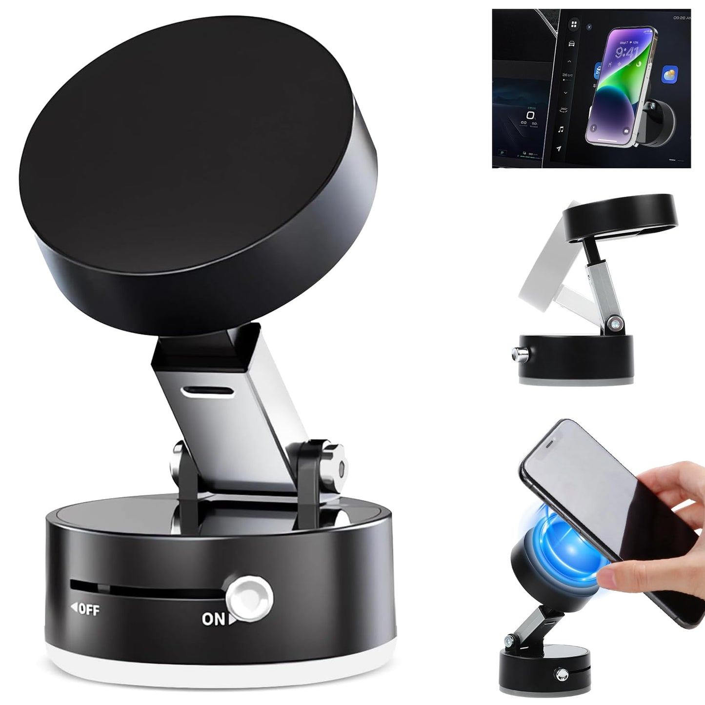 Kanroadi Vacuum Magnetic Suction Phone Holder, 2025 New Magnetic Suction Phone Mount, Foldable Portable Double-Sided Vacuum Magn