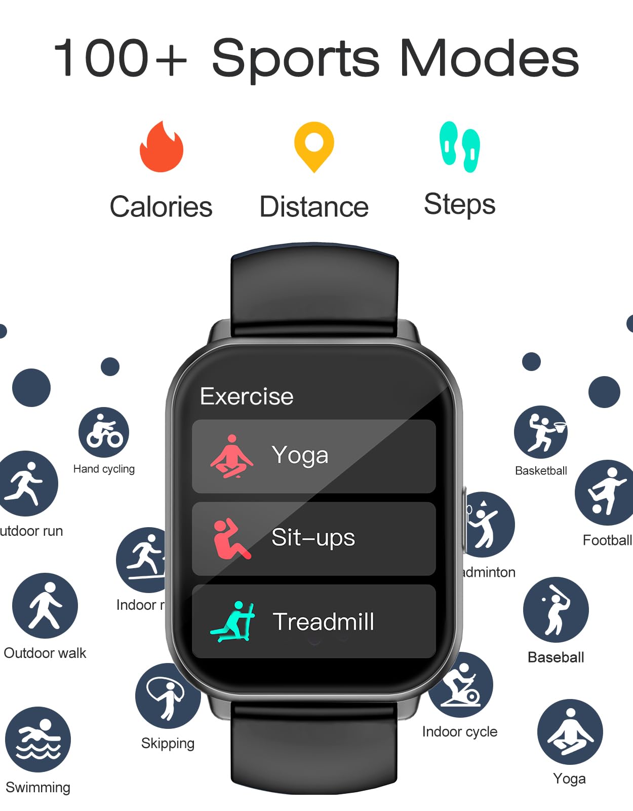Smart Watches For Women Men (Answer/Make Calls, 3 Bands), 1.85 Fitness Tracker Watch For Iphone/Android Phones With Heart Rate M