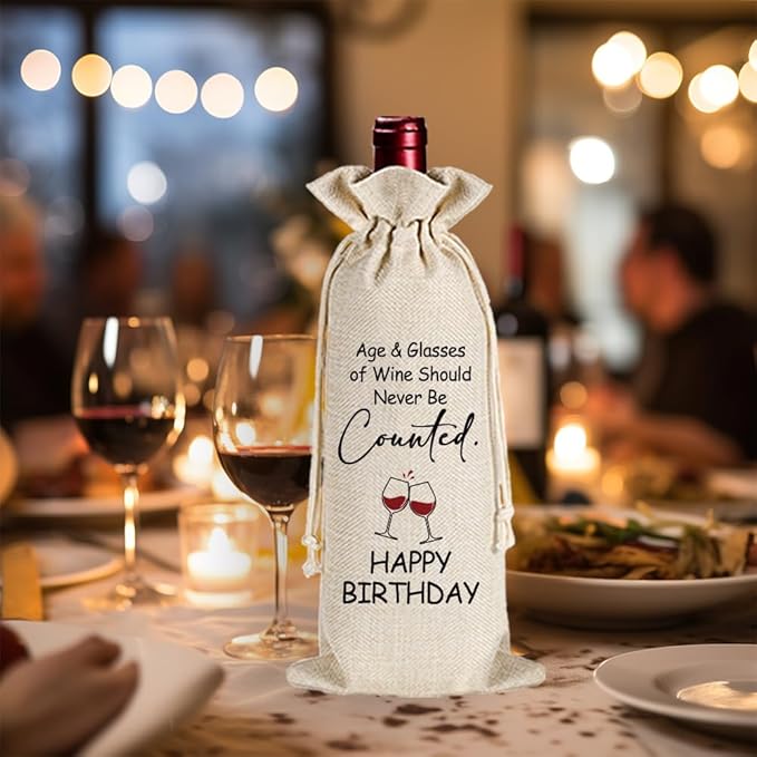 Qubereeree Birthday Gift for Women Men, Birthday Party Decorations, Birthday Party Decoration Wine Bag Gifts, Funny Birthday Wine Bags, Happy Birthday Gifts for Friends, Bday Gift Wine Bag-25