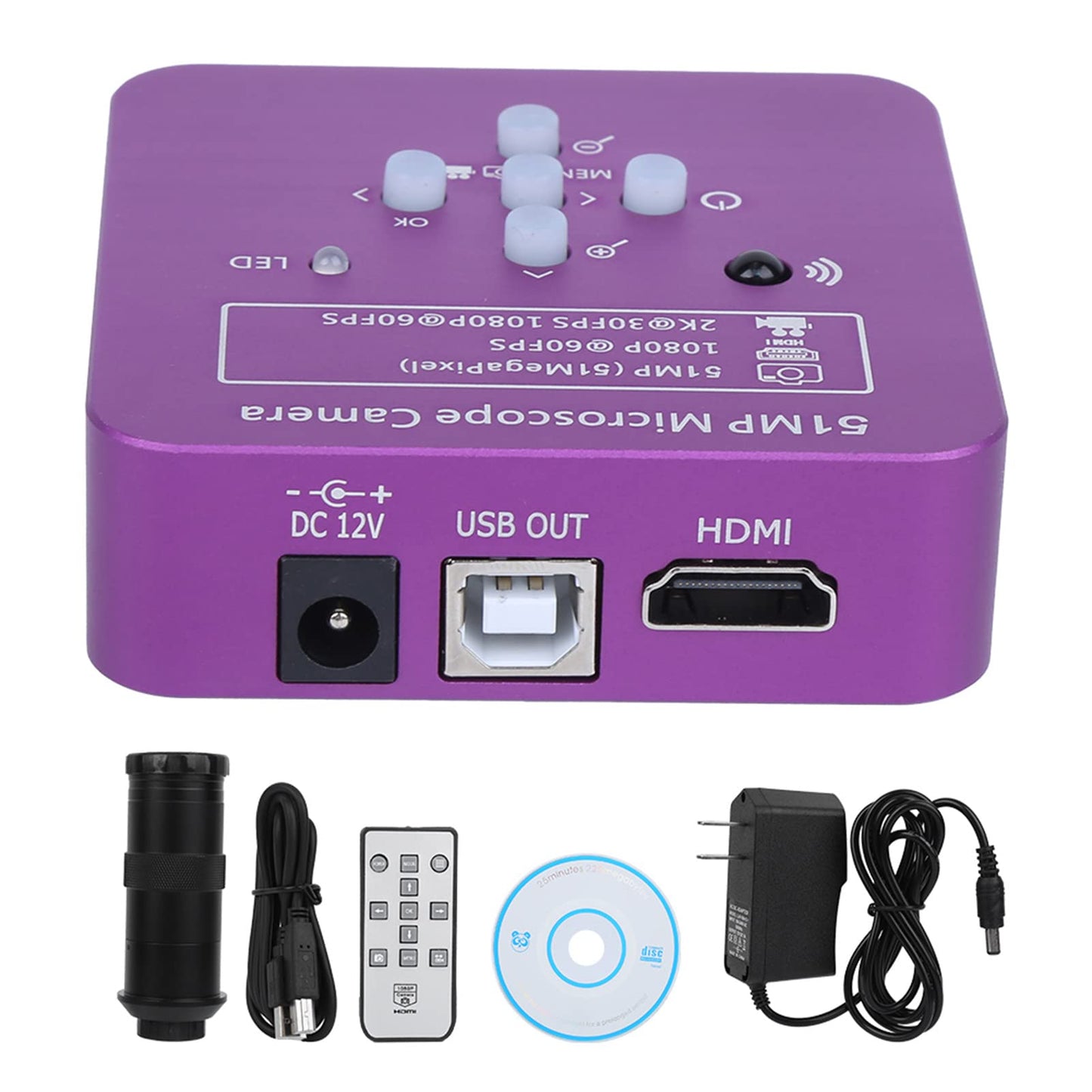 51Mp Hdmi Digital Video Microscope With 120X C Mount Lens And Remote Control