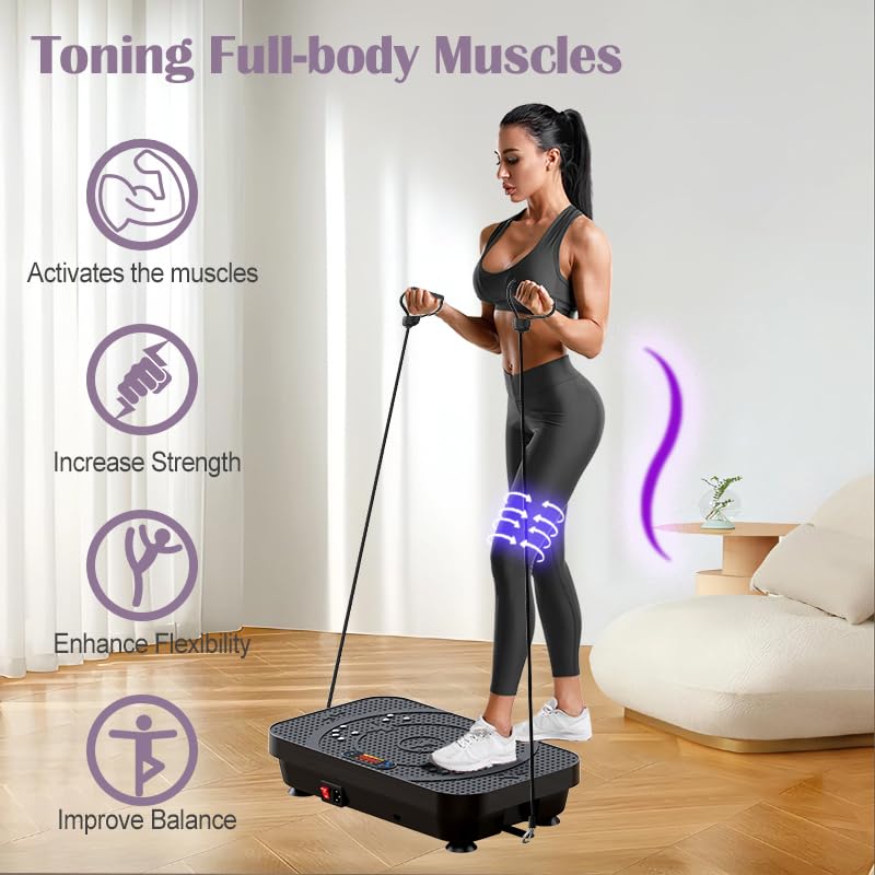 PBYRD Vibration Plate Exercise Machine -Full Body Shaker with Auto Mode, Acupressure Massage & Silicone Pedal, for Lymphat...