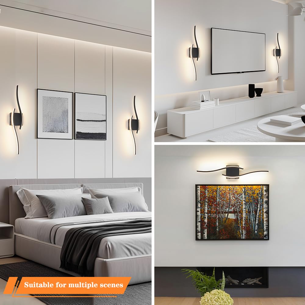 Daunton Modern Battery Operated Wall Sconce Set Of 2  Black Dimmable Led Wall Light With Remote Control  3Cct Adjustable  Timer& Memory Function  Wireless Wall Light For Tv Wall Living Room Bedroom
