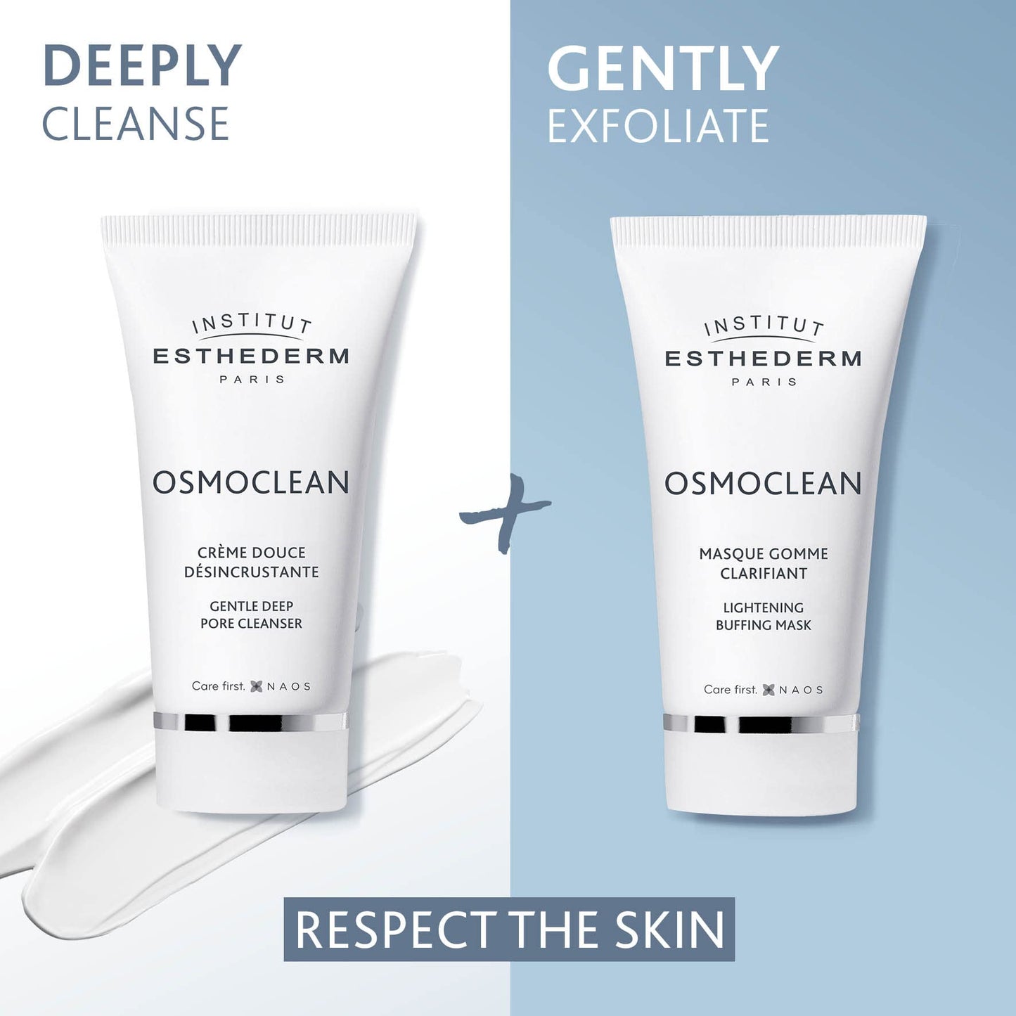 Institut Esthederm - Double Deep Cleansing Routine - Gentle Deep Pore Cleanser 75 mL, Lightening Buffing Mask 75 mL, Cellular Wa