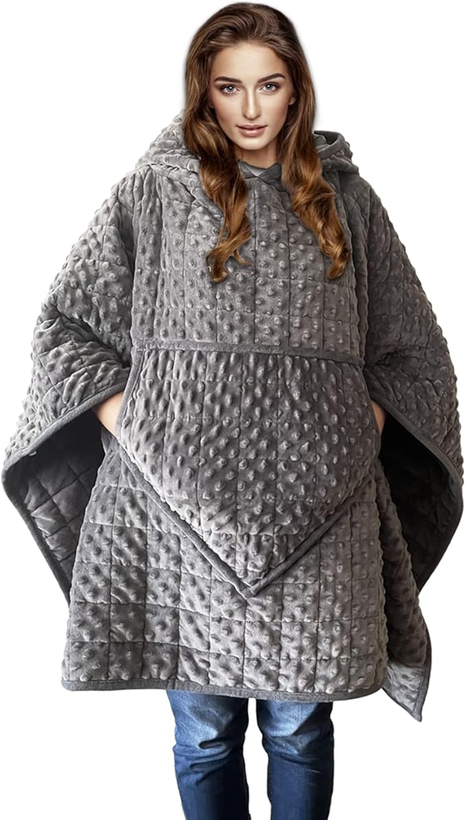 Weighted Blanket, Wearable Heavy Blanket 10lbs(57.4''x47.2'') Grey for Adult, Soft Material with Premium Glass Beads for B...