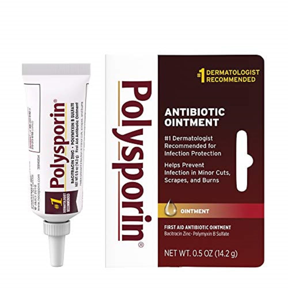 Polysporin First Aid Topical Antibiotic Skin Ointment with Bacitracin Zinc & Polymyxin B Sulfate, for Infection Protection & Wound Care, Neomycin-Free, Travel Size, 0.5 oz