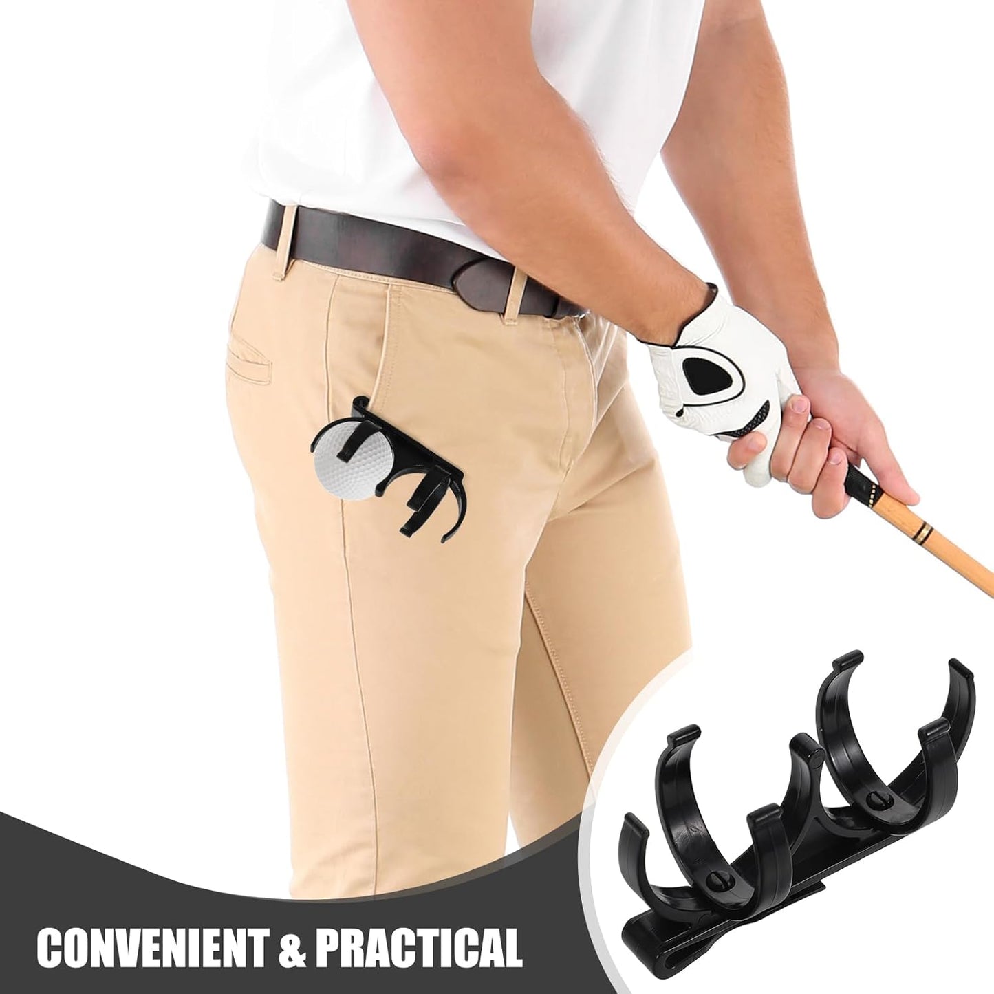 POPETPOP Golf Ball Holder: Rotatable Foldable Golf Ball Clip for Outdoor Sports - Attachment to Waist Belt, Bag (Dual Capacity, Black)