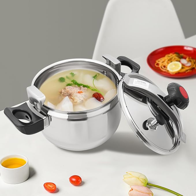 7.4QT Stainless Steel Pressure Cooker, 60Kpa Large Steamer Cooking Pressure Canners, Safety Valves, Compatible with Induction and Gas Stovetops for Family or Commercial