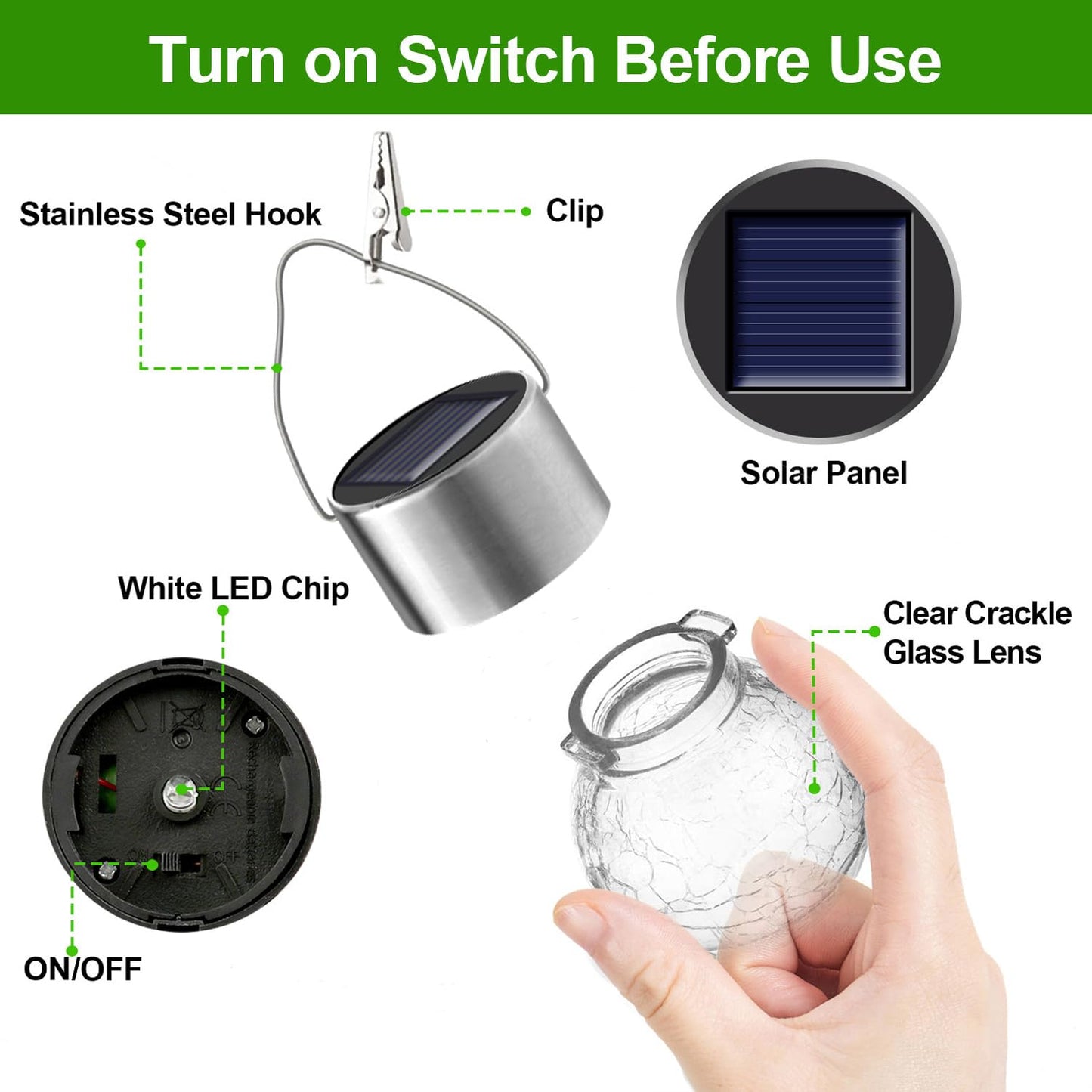 Partphoner Solar Globe Lanterns 12 Pack, Waterproof  ed Glass, Cold White, Model Pa1164 For Outdoor Decor, Garden, Patio