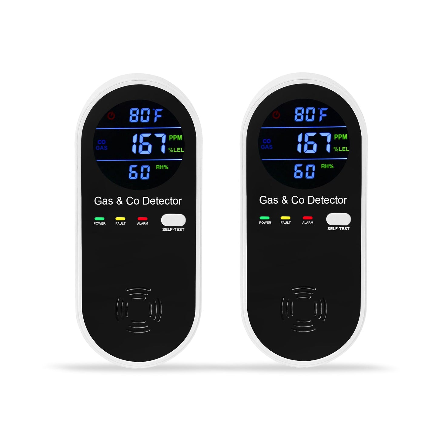 2 Packs Combination Natural Gas & Carbon Monoxide Detector,Koabbit 4-in-1 Explosive Gas & Carbon Monoxide Alarm with Temperature(°F) & Humidity for Home,RV,Hotel,Apartment