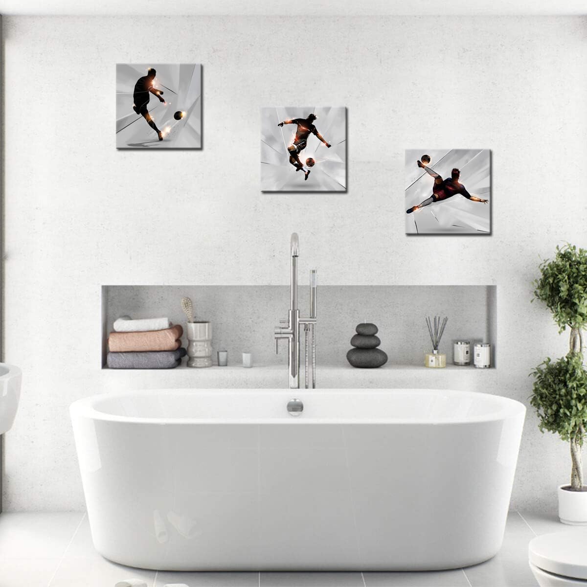 KLVOS Soccer Wall Art Prints Boy Room Sports Theme Decor Stretched and Gallery Wrap Modern Home Decoration for Man Cave Bedroom Ready to Hang - 12x12inchx3 Panel