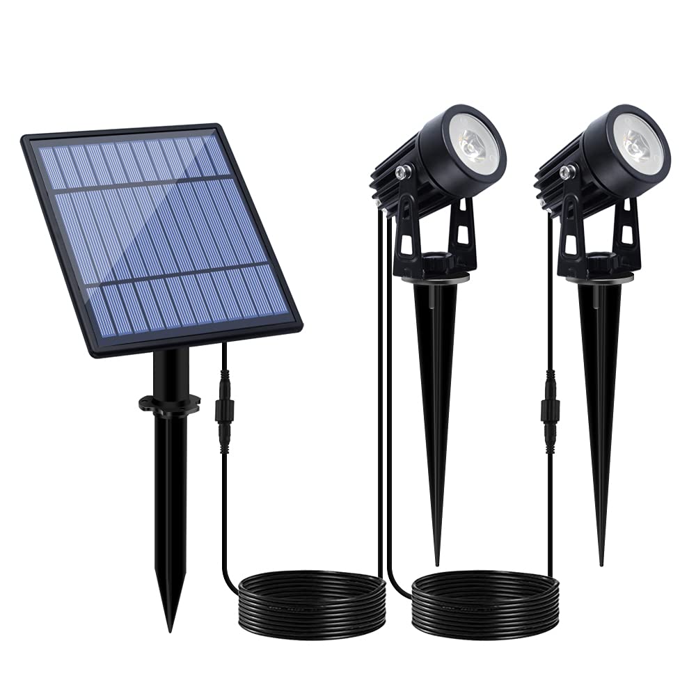 APONUO Solar Spotlights - Solar Powered Landscape Lights, IP65 Waterproof, 16.4ft Cable, Cool White, 2-IN-1, Outdoor Garden Yard