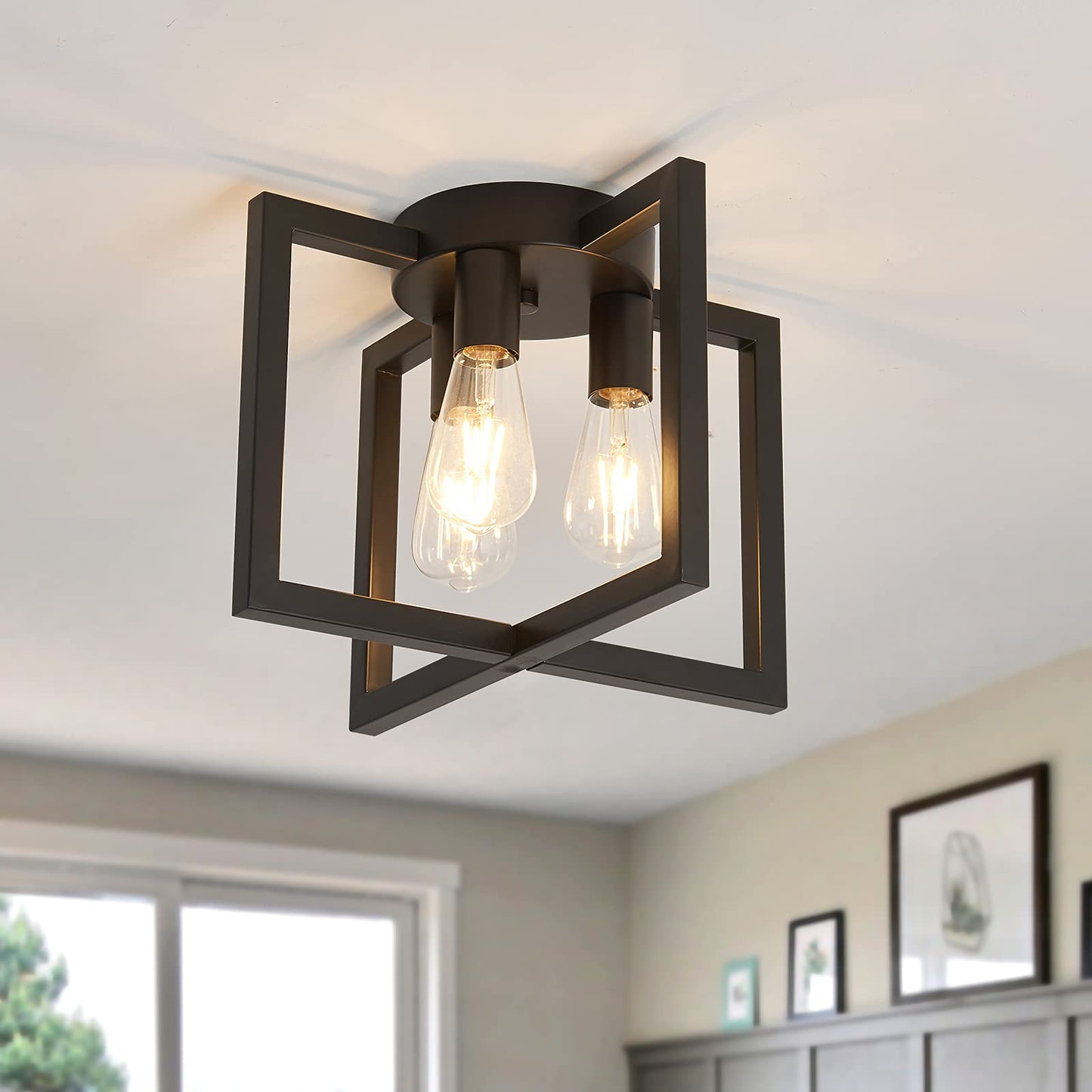 ZGLAOJT 3-Lights Ceiling Light Fixture, Industrial Metal Chandelier, Black, Model Y-1004