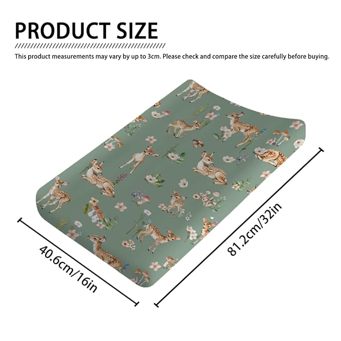 Spring Animal Changing Pad Cover Deer Mushroom Flowers Leaves Forest Baby Nursery Diaper Changing Pad Sheets for Boy Girl Soft Breathable Stretch Fitted Changing Table Sheets Mats 32''x16''