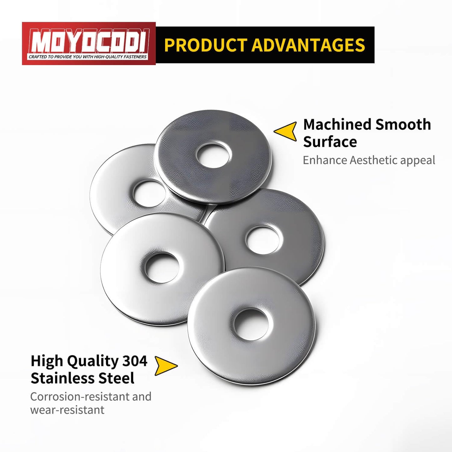 1/4 x 1'' (50 Pack) Stainless Steel Fender Washers, 1'' OD, (18-8) 304 Stainless Steel Metal Repair Washers for Screws and Bolts