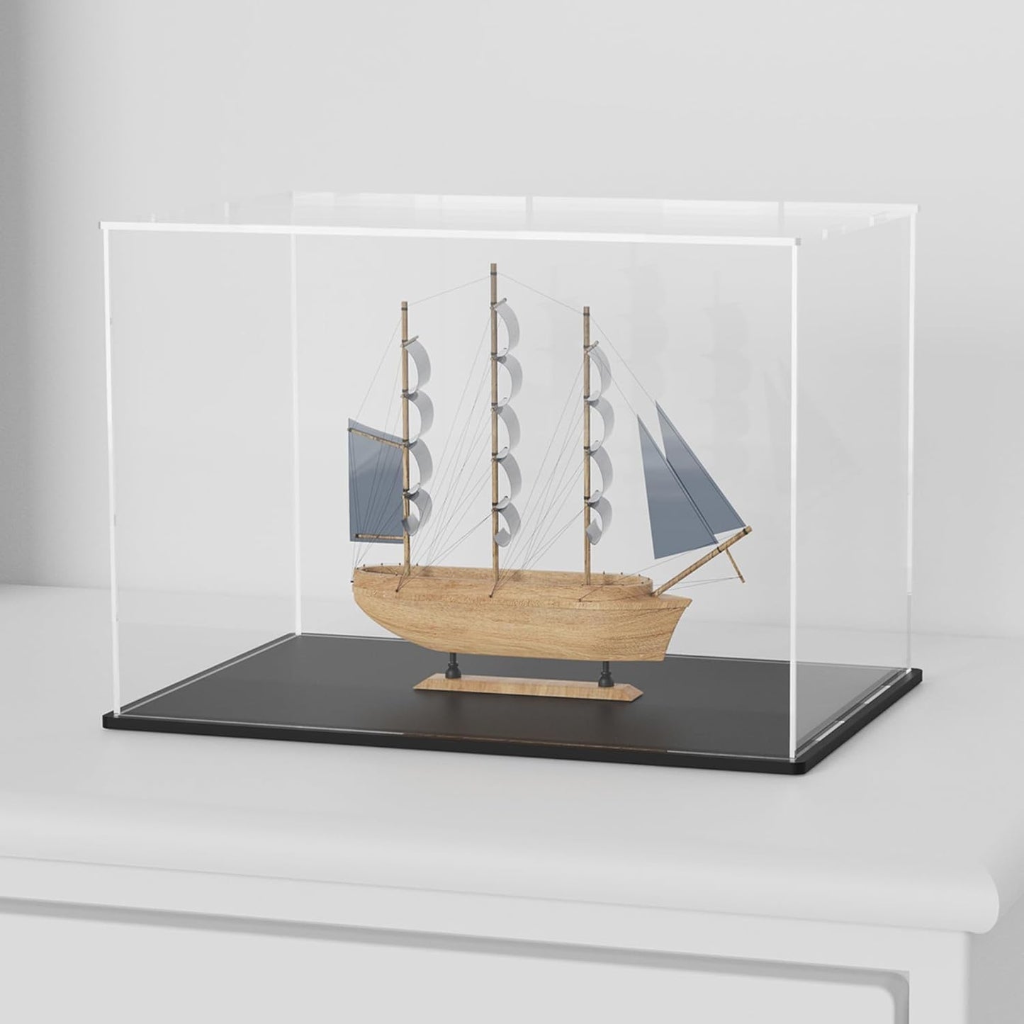 Acrylic Box with Matt Black Base, Simple Self-Assembly Clear Acrylic Display Case, 16x12x10 inch Showcase with Lid for Collections, Figures and Miniture House