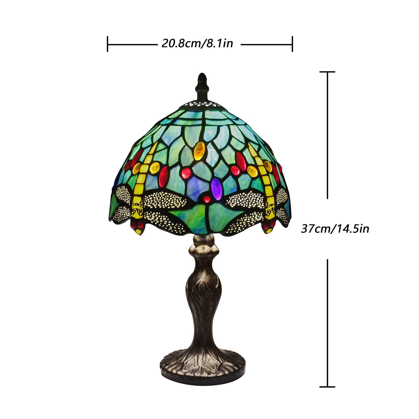Miaoke Stained Glass Table Lamp Stained Glass Crystal Bead Style Table Light  Handmade Desk Bedside Night Light  Antique Art Craft Gifts Lover Living Room Bedroom Bookcase (Green Dragonfly)