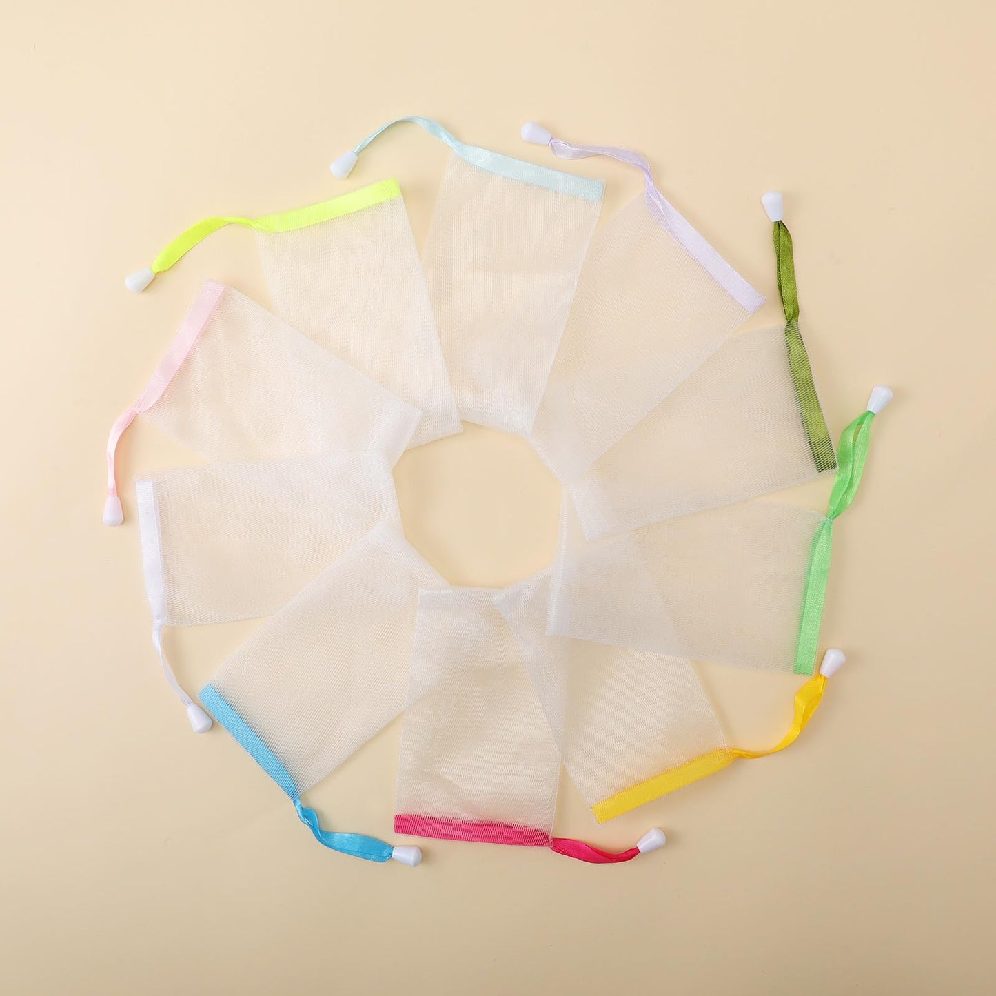 Sunnyray 50 Pcs 10 Colors Soap Bag Soft Handmade Soap Bubble Mesh Bags Exfoliating Mesh Pouch with Drawstring for Foaming and Dr