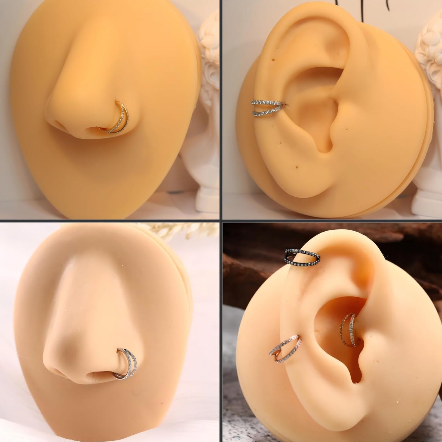 16G Cartilage Earring Silver Double Nose Hoop Ring Helix Conch Hoop 316L Surgical Steel Septum Jewelry 8mm Tragus Rook Daith Lob