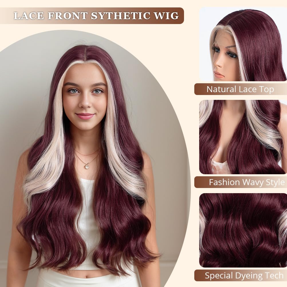 Style Icon HD Lace Front Wig 26 Inch Long Body Wave Wigs Synthetic Fiber Pre Plucked Baby Hair Central Parting(26Inches, HL350L/