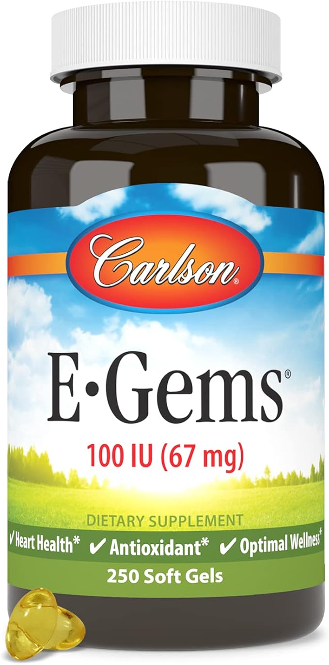 Carlson - E-Gems, 100 IU, Heart Health & Optimal Wellness, Antioxidant, 250 soft gels