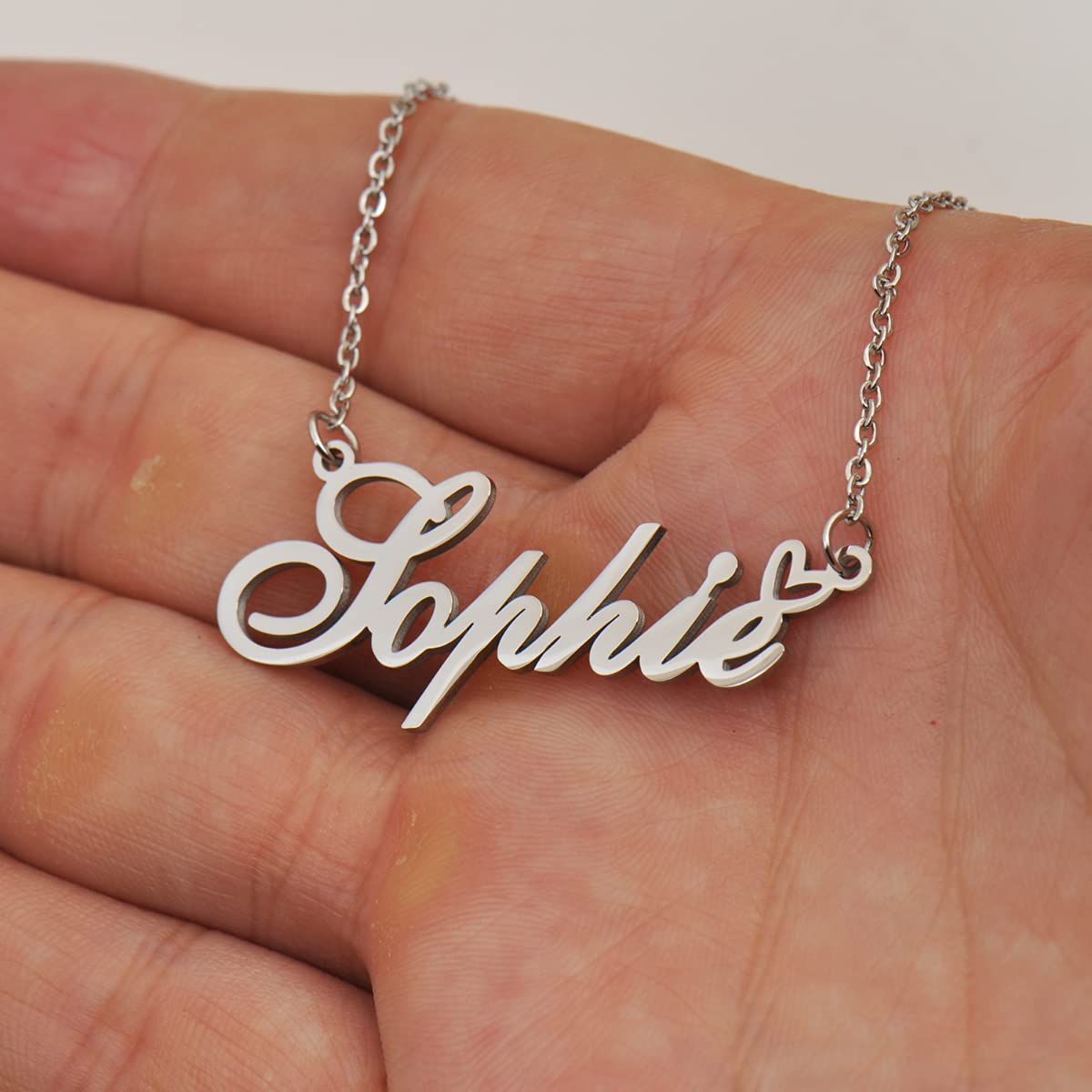 HUAN XUN Customized Nathan Name Necklace Silver Stainless Steeel for Women Personlized Jewelry Gifts for Mother