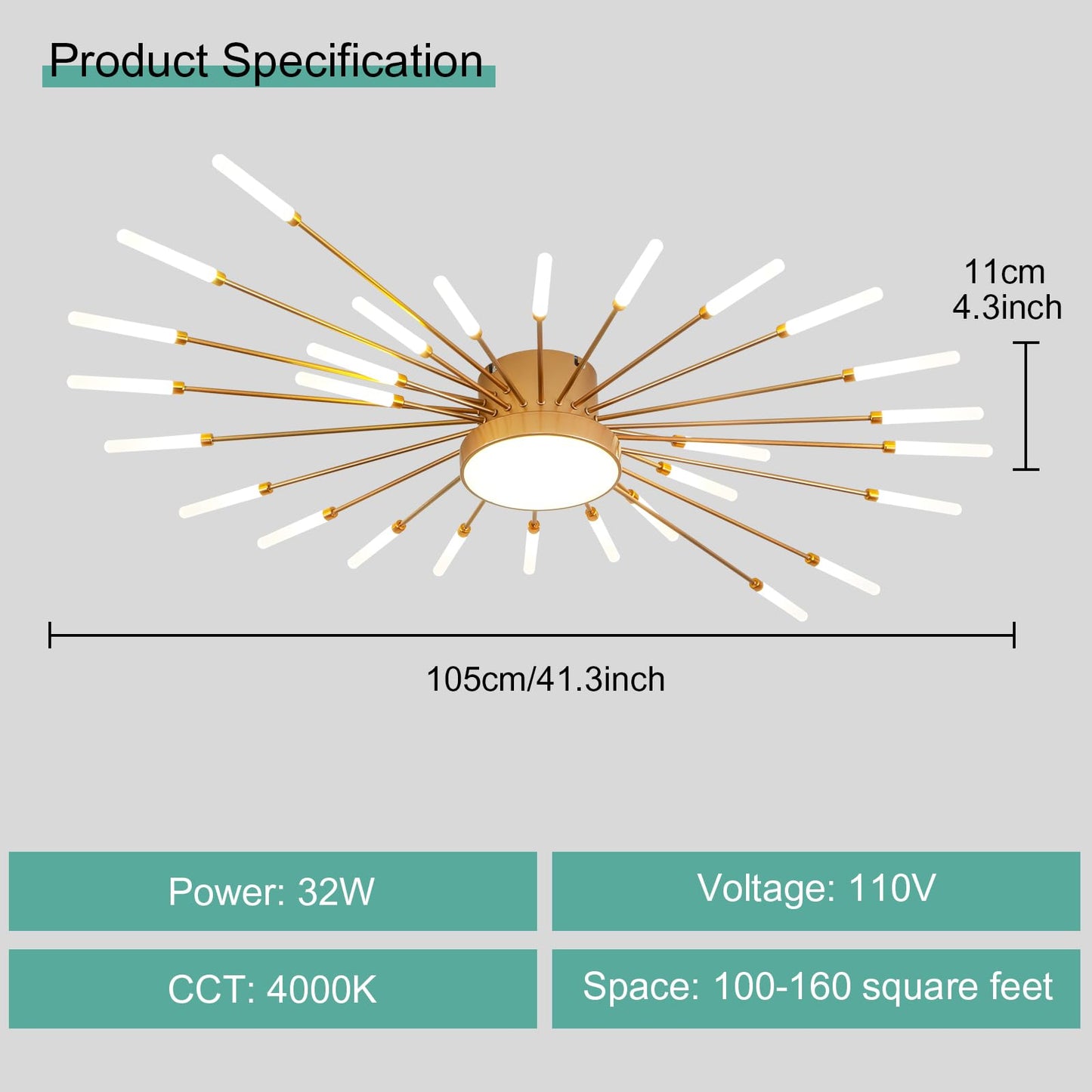Ziidoo Modern Ceiling Light  28+1 Lights Metal Firework Designed Chic Led Lighting Fixture For Farmhouse Kitchen Dining Room Bedroom Hallway Living Room (Gold And Dark Gold)
