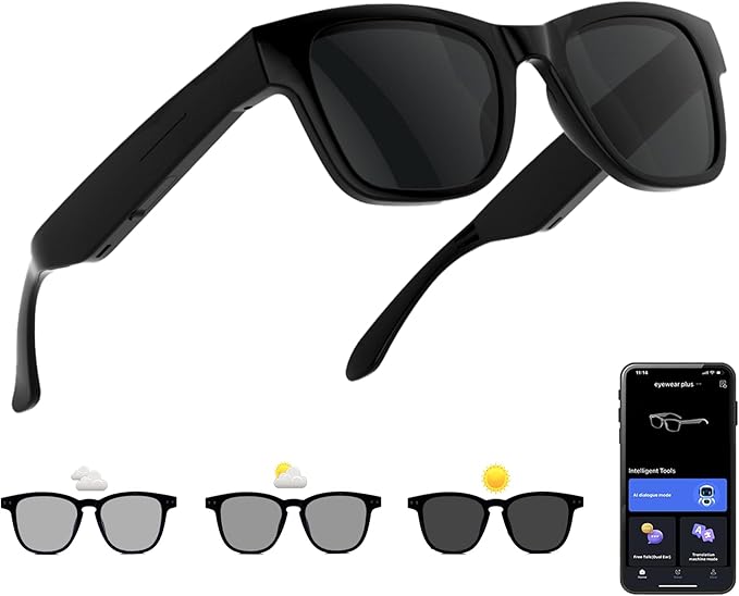 AI Smart Glasses with Color-Change Lenses Bluetooth Glasses for Men Women with Translation 160+Languages Voice Assistant T...