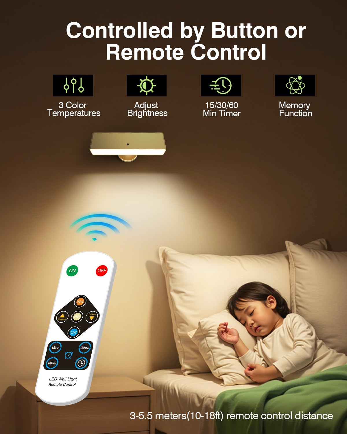 Battery Powered Wall Sconce Lights Set Of Two: Gold Rechargeable Wall Lights With Remote  Wireless Led Wall Mounted Lights  360?Rotation Magnetic Cordless Scone Lighting For Bedroom Living Room