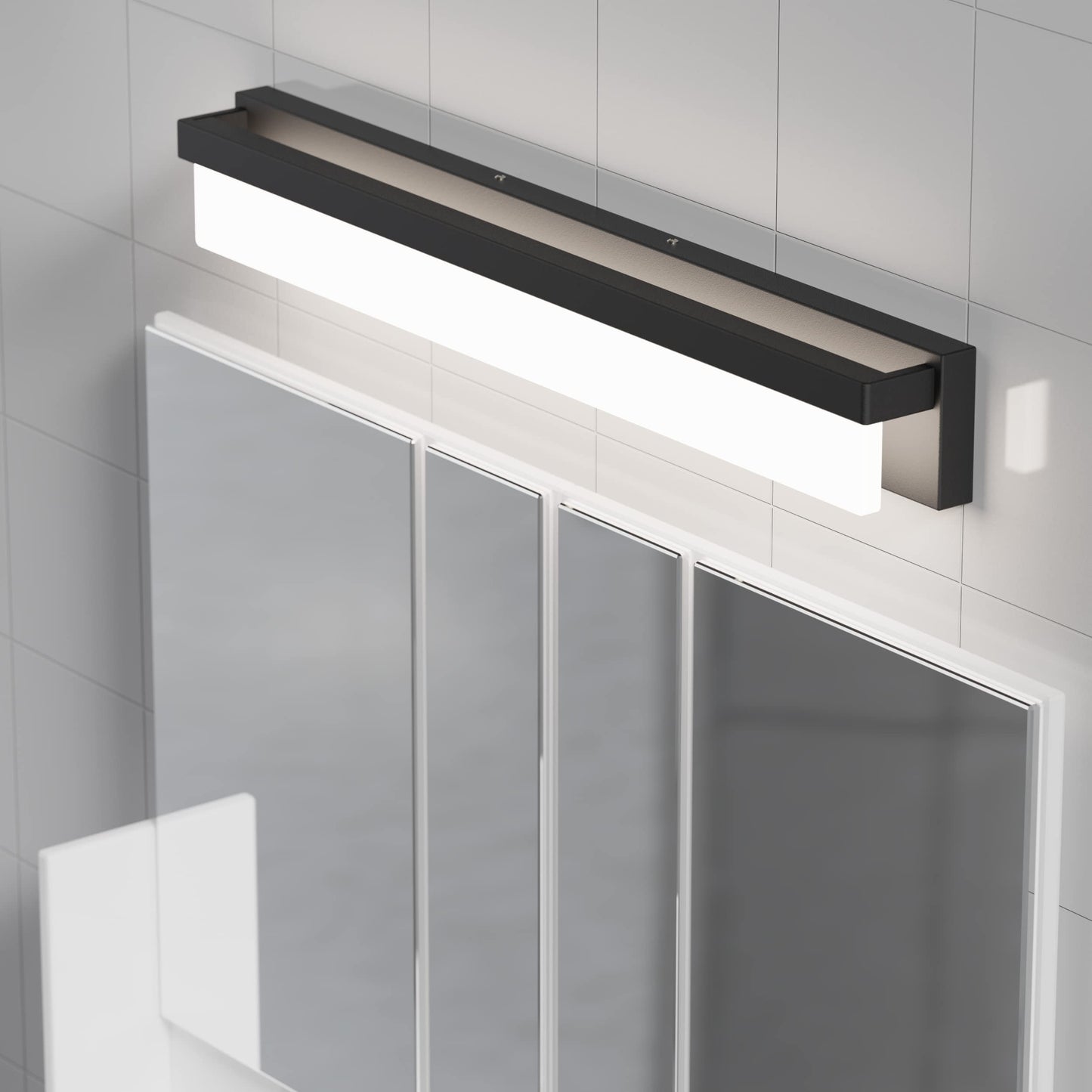 LIGHTINN LED Bathroom Vanity Light Fixture, 32.3in Modern Rectangle, Black Matte Metal, 4000K Daylight, Model 8890-24W-BLK