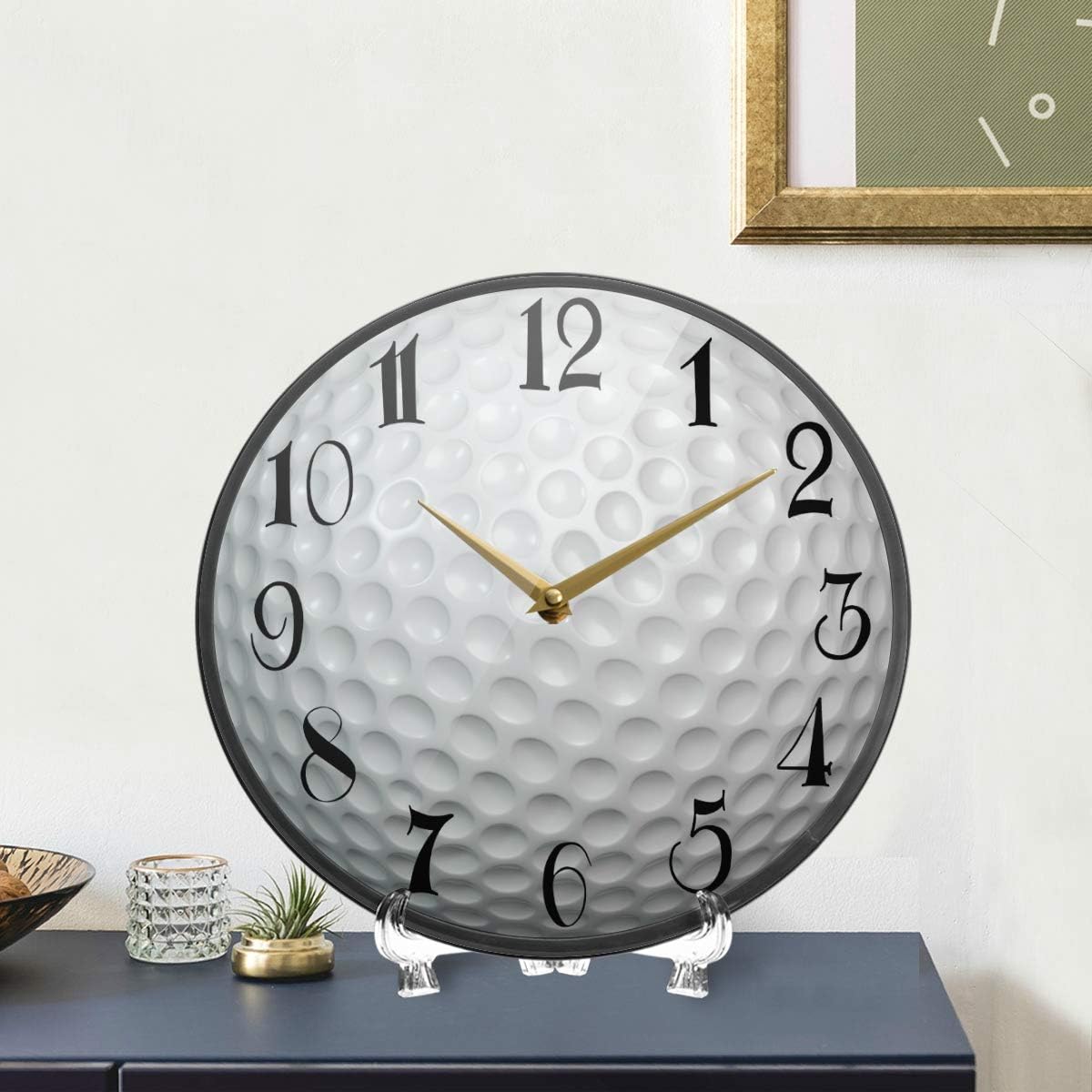 ALAZA Golf Ball Acrylic Painted Silent Non-Ticking Round Wall Clock, 9.5 Inch Battery Operated Quiet Desk Clock Home Art Bedroom Living Dorm Room Office School Decor