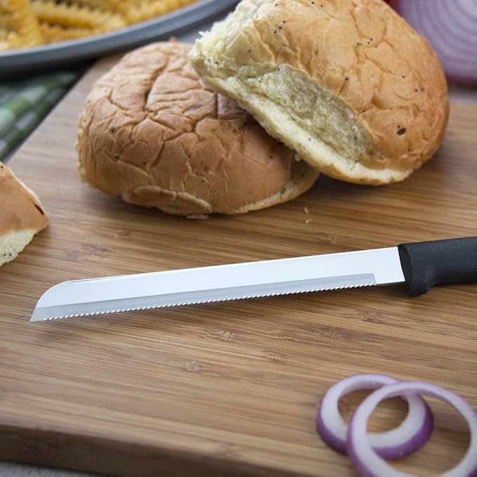 Rada Cutlery Essential Oak Block Set (G258), Stainless Steel Hollow Ground Blades, Made in USA, Black Handles
