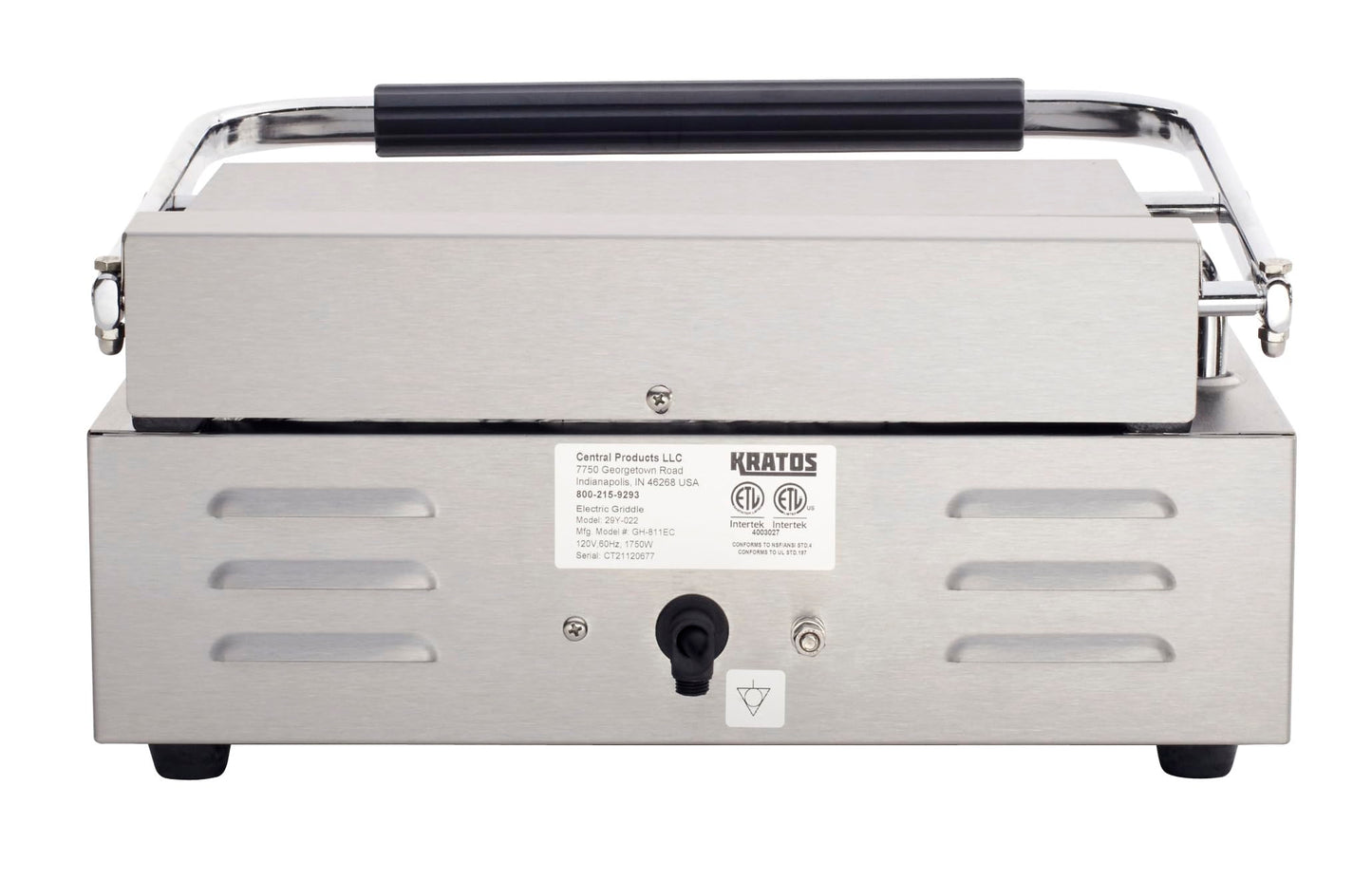 Kratos Commercial Electric Panini Sandwich Grill with Grooved Top and Smooth Bottom Plates, 14" x 9" Cooking Surface, Commercial Countertop Panini Press, 120V, 1750W (29Y-022)