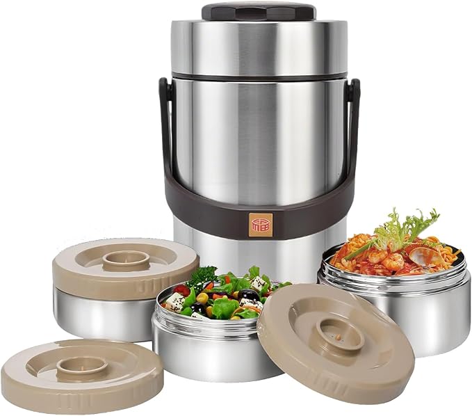 Vacuum Insulated Food Container Set with 3 Stackable Compartments - 67oz Adults Thermal Lunch Box, Leak-Proof Stainless Steel Wide Mouth Thermal Food Jar for Hot Food, Office & Outdoor