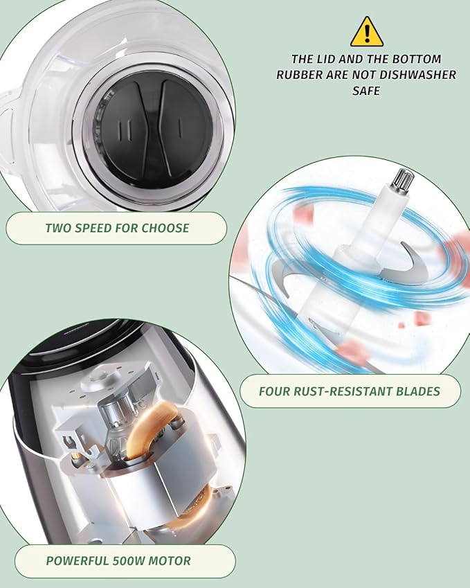 Food Processor 500W, electric chopper for kitchen meat processor, food processor 8 cup - 2L vegetable chopper stainless steel - food processor small, food grinders electric