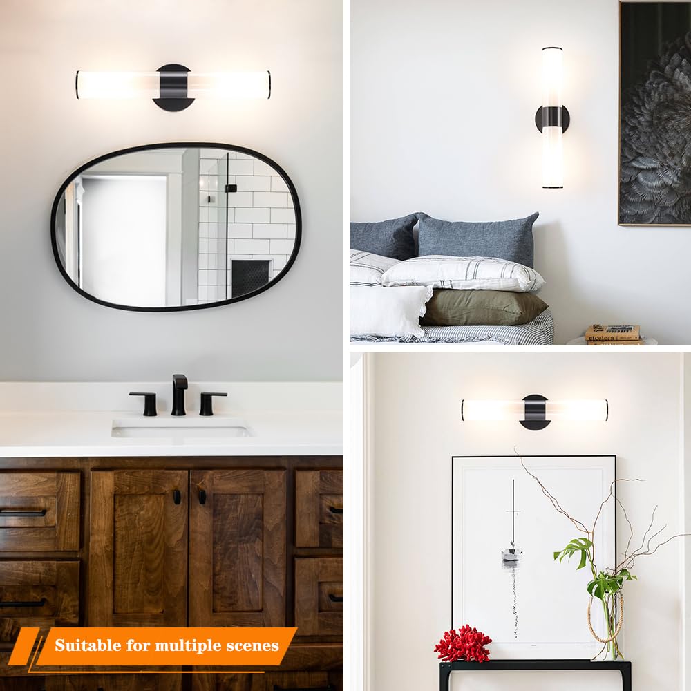 Black Wall Sconces Set Of 2  Modern Sconces Wall Lighting  Bathroom Vanity Lights With Opal White Glass Shade  Vanity Sconce Over Mirror  Wall Light Fixtures For Living Room Bedroom Hallway Stairs