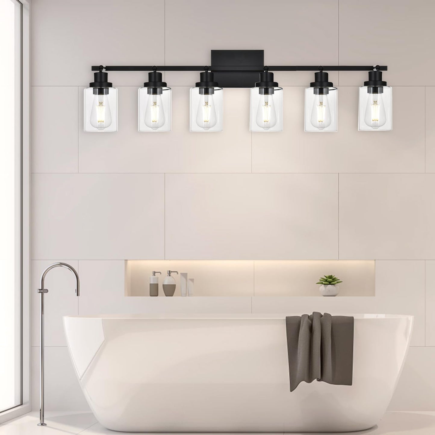 Wanluce 6-Light Track Lighting Kit Black Track Lighting Fixtures Bathroom Wall Sconces Ceiling Mount Kitchen Tracking Lights  Rotatable Spotlight With Clear Glass Shade For Kitchen Shop Hallway