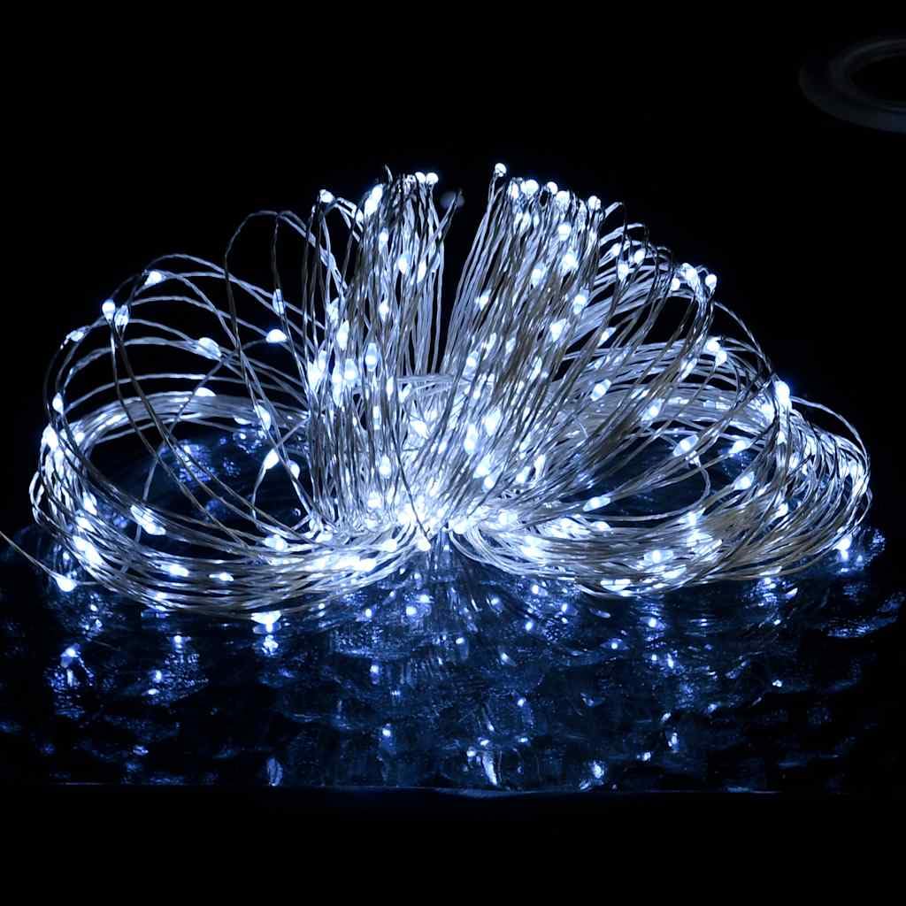 vidaXL LED String Lights - 150 Cold White Decorative Lights, 8 Lighting Modes, Flexible Copper Wire, 49.2in Length, Remote Control