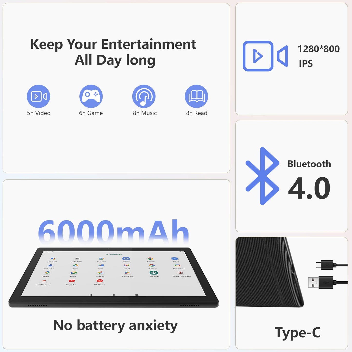 Android Tablet With Keyboard 10 Inch 2 In 1 Tablets Incldue Case Mouse Stylus, 3Gb Ram 64Gb Rom 1024Gb Expand Quad-Core Tablet P
