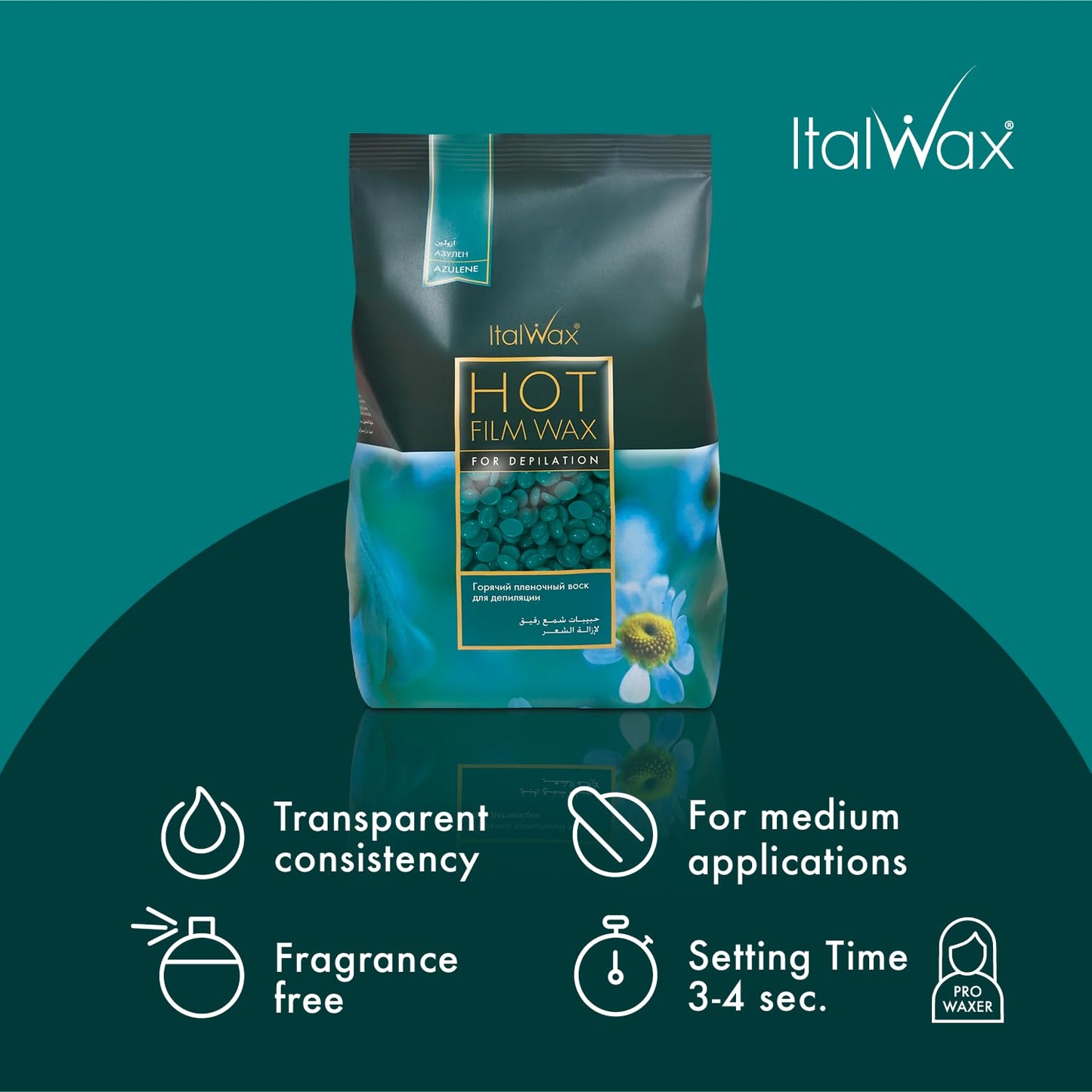 Italwax Azulene - 500g / 1.1lb - Hard wax beads for hair removal - Natural formulation ideal for sensitive skins - Unscented - R