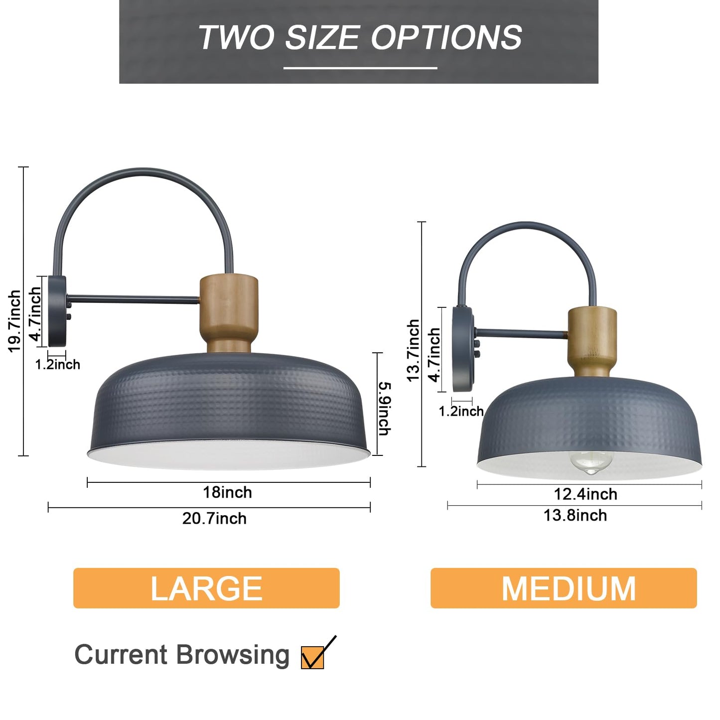 Darkaway Large Barn Light Fixtures 18Inch Dome Wall Lamps Sconces With Hammered Metal Shade  Blue Lighting For Outdoor Indoor Patio Porch Hallway Garage Lights  2 Pack
