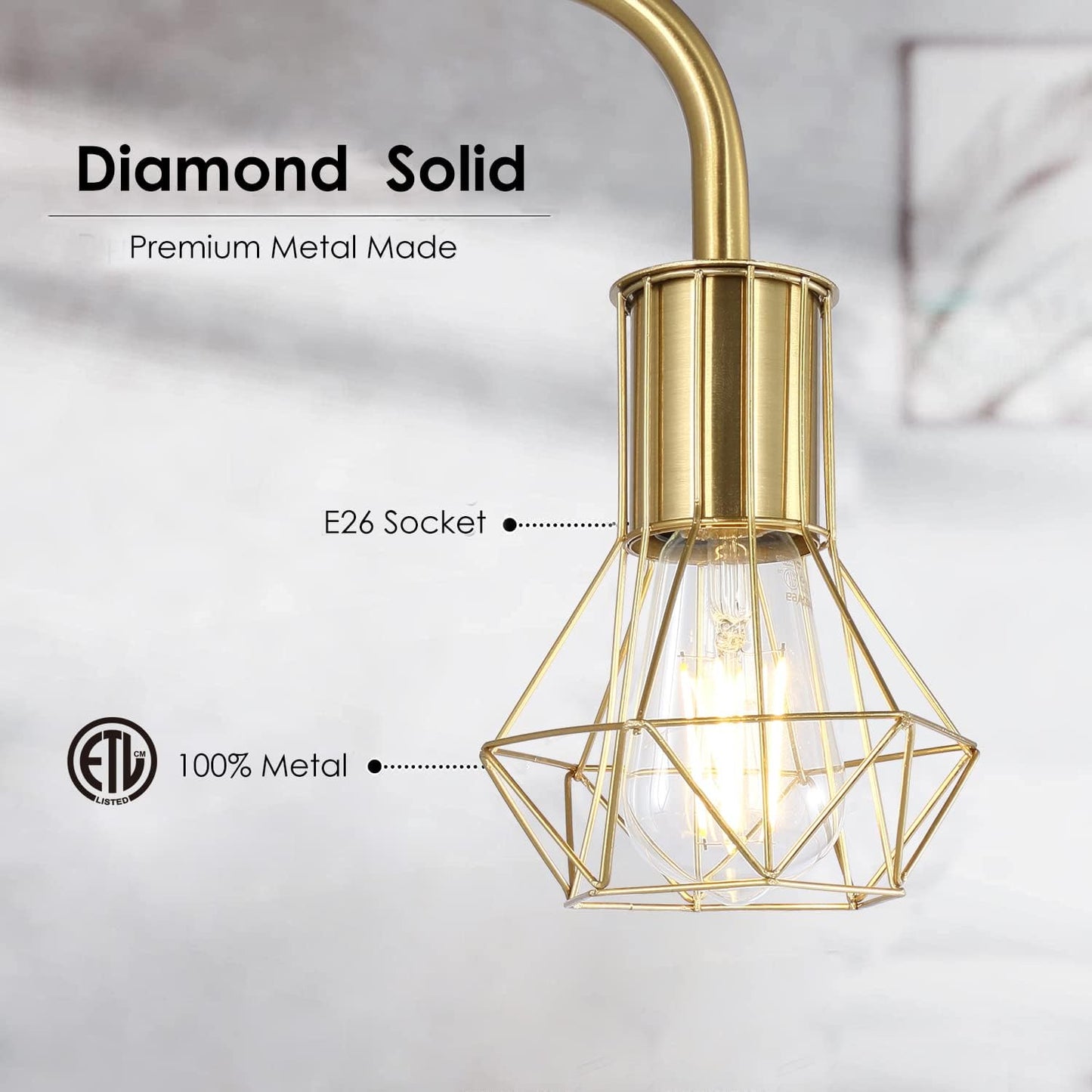 BoostArea Gold Floor Lamp, Industrial 6W Metal Lamp with E26 Socket, On/Off Footswitch, Medium Size, Model B1212